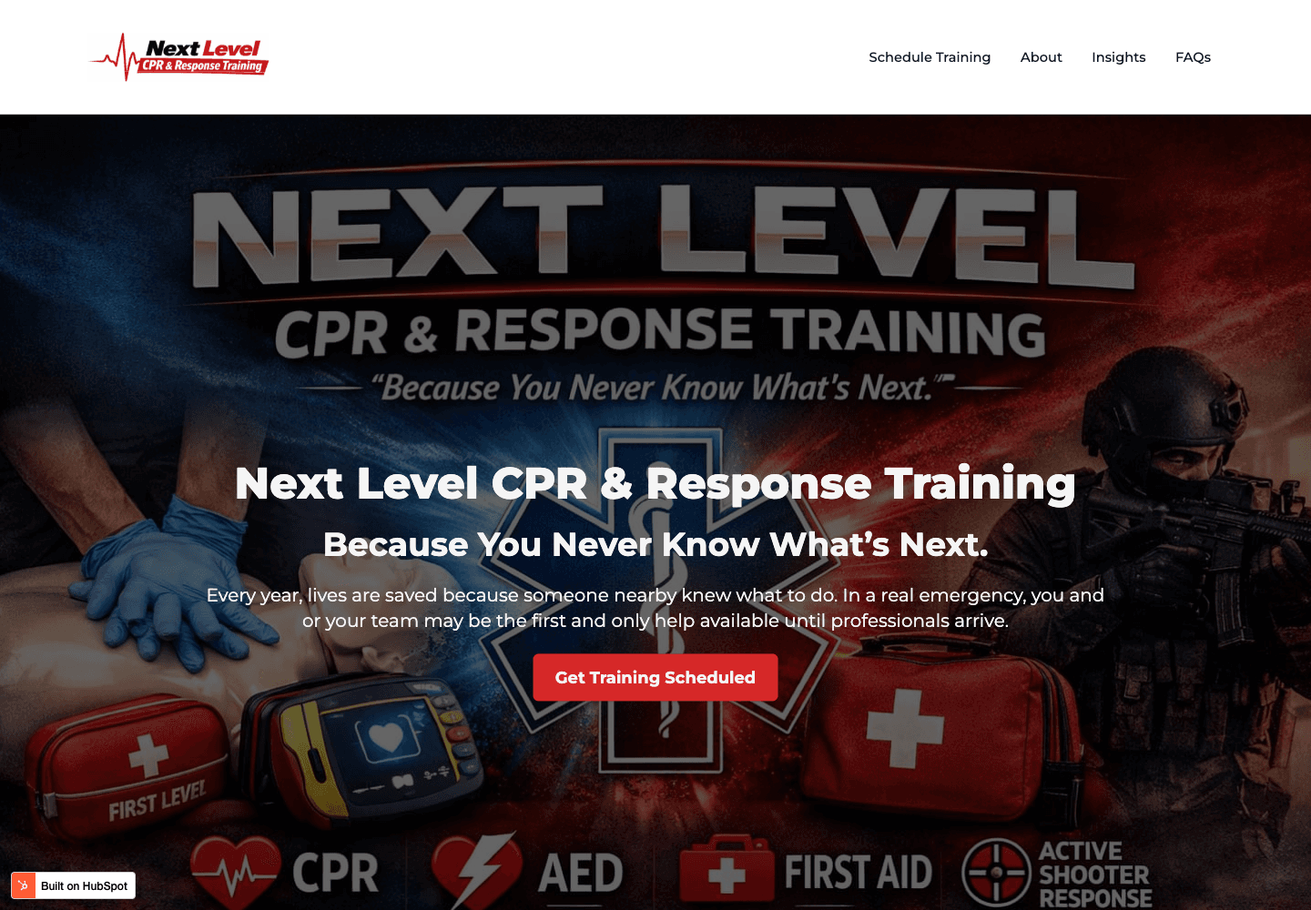 Next Level CPR & Response Training website screenshot